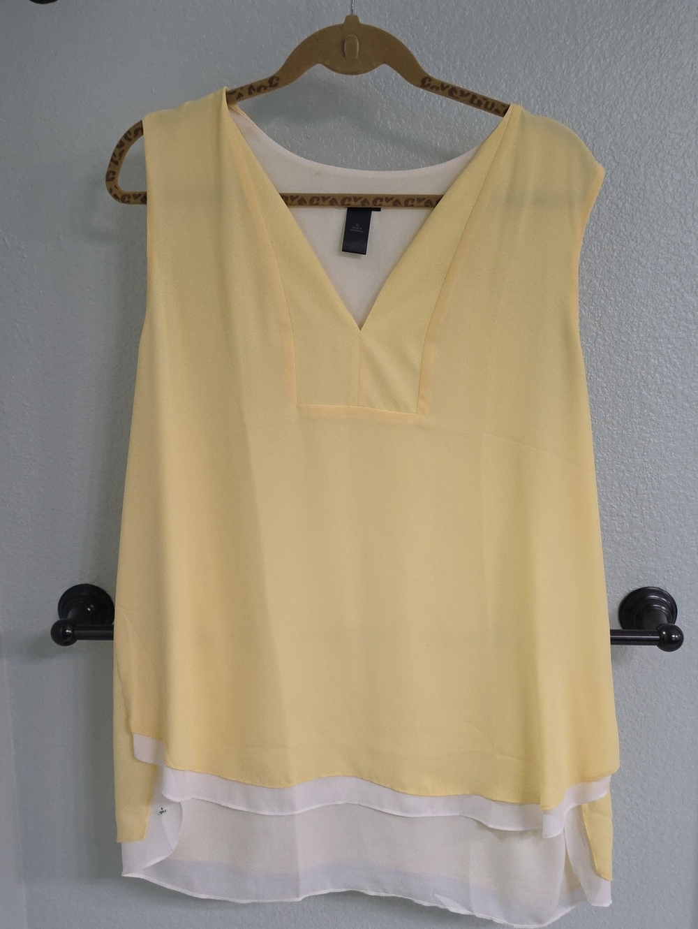 Ann Taylor Pale Yellow Layered V-Neck Chiffon Camisole